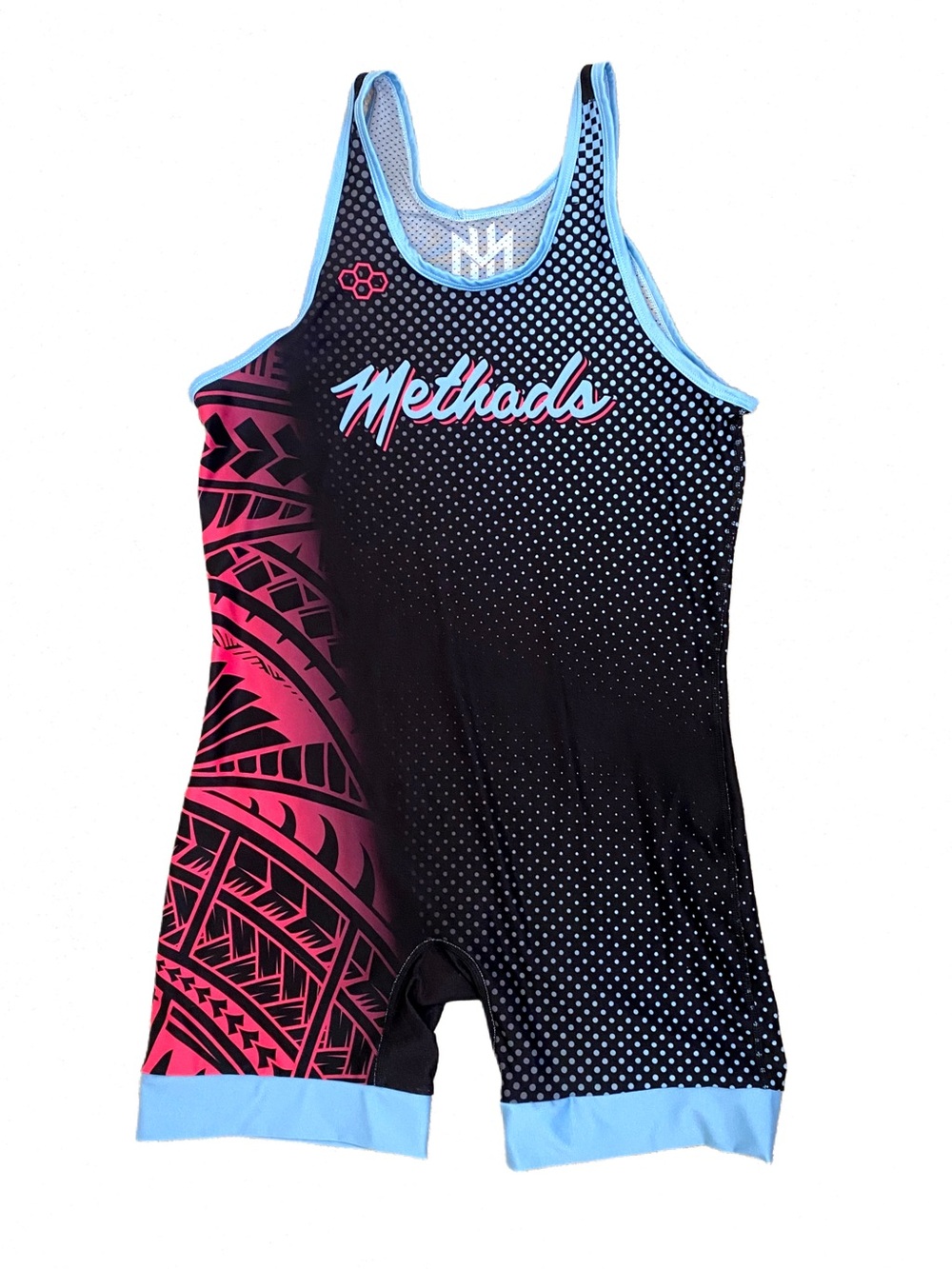 Rudis Methods L Men's Wresting Singlet Hawaiian Print Hot Pink Black Blue Rich